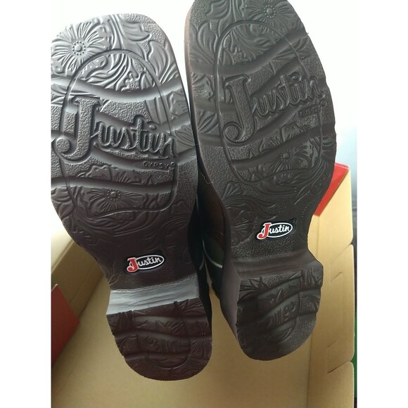 Justin Gypsy Raya Brown & Turquoise Water Buffalo Cowgirl Boots 9B Wide Toe 12" - Picture 6 of 8